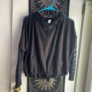 Large Black Crop Top with Mesh sleeves - EUC